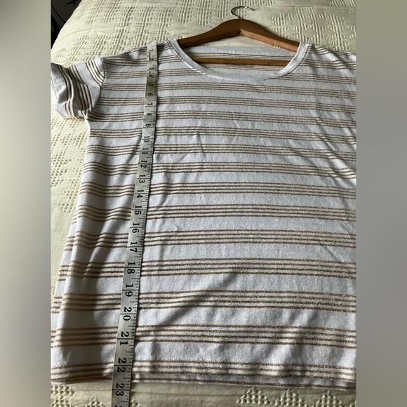 TALBOTS White & Metallic Gold Striped Cotton Blend Tee Size MP - Picture 8 of 9